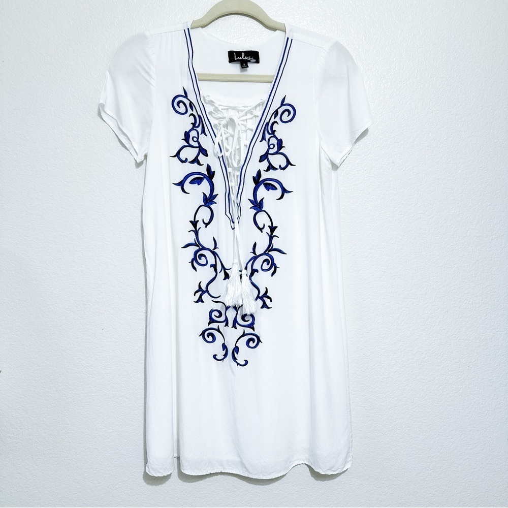 Lulus Down in Kokomo Ivory Embroidered Shift Dress Size S - Picture 4 of 10